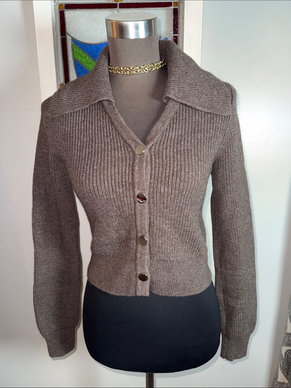 Urban Revivo Brown Ribbed Collared Cardigan - Size M